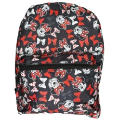 Disney Minnie Mouse & Bows All Over Print Black And Red 16" Backpack With Front Pocket