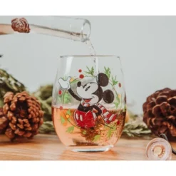 Silver Buffalo Disney Mickey Mouse Christmas Wreath Stemless Wine Glass | Holds 20 Ounces -Disney Sales Store GUEST 05769abf 1ebb 4294 a91f b9bb509fe98d