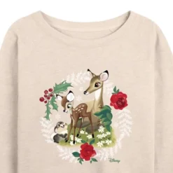 Women's - Disney - Christmas - Family In The Forest Lightweight French Terry Wide Neck Long Sleeve Graphic Shirt