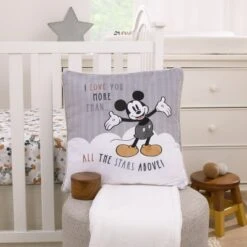 Disney Mickey Mouse Love Mickey Gray, White, Black, And Tan I Love You More Than All The Stars Above Applique Decorative Pillow -Disney Sales Store GUEST 1e792b8d a6c8 4804 aa2e fdddad7aac3a
