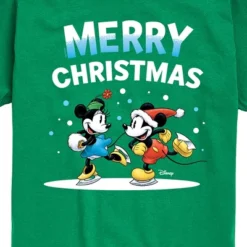 Boys' - Disney - Mickey And Minnie Merry Christmas Ice Skating Short Sleeve Graphic T-Shirt