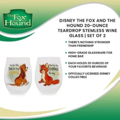 Silver Buffalo Disney The Fox And The Hound 20-Ounce Teardrop Stemless Wine Glass | Set Of 2 -Disney Sales Store GUEST 24fc7603 c973 4e41 88ea 60389913f93a