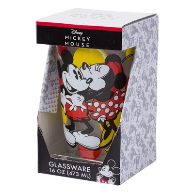 Silver Buffalo Disney Mickey & Minnie Kiss Dots 16oz Pint Glass 1 Silver Buffalo Disney Mickey & Minnie Kiss Dots 16oz Pint Glass