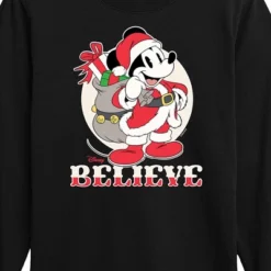 Boys' - Disney - Believe Santa Mickey Christmas Long Sleeve Graphic T-Shirt