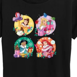 Women's - Disney - Princess Christmas Grid Short Sleeve Graphic T-Shirt