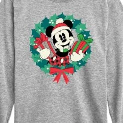 Boys' - Disney - Mickey Mouse Christmas Wreath Long Sleeve Graphic T-Shirt