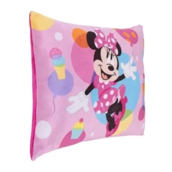 Disney Minnie Mouse Let's Party Pink, Turquoise, Lavender, And Yellow Balloons, Ice-cream Cones, And Cupcakes Plush Toddler Pillow