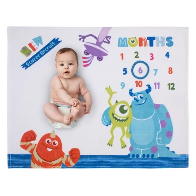 NoJo Disney Monsters, Inc. White, Blue, And Green, New Scarer Recruit Super Soft Photo Op Milestone Baby Blanket 1 NoJo Disney Monsters, Inc. White, Blue, And Green, New Scarer Recruit Super Soft Photo Op Milestone Baby Blanket