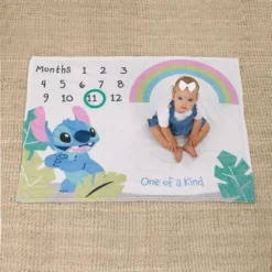 NoJo Disney Stitch Blue, Teal, Lime, Pink, And White One Of A Kind Super Soft Photo Op Milestone Baby Blanket -Disney Sales Store GUEST 490b45cd 4868 4470 aab1 d2d5c39fb058