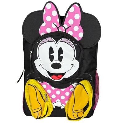 Disney Minnie Mouse Front Body 16" Backpack With 3D 3 Zipper Pockets 1 Disney Minnie Mouse Front Body 16" Backpack With 3D 3 Zipper Pockets