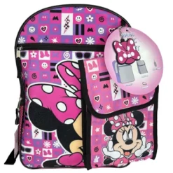 Walt Disney Minnie Mouse 16" Pink Nylon Backpack With Lunch Bag Set For Girls 3+