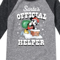 Boys' - Disney - Mickey Mouse Santas Official Helper Christmas Raglan Graphic T-Shirt