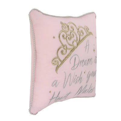 Disney Princess Enchanting Dreams Pink And Gold Embroidered Crown Decorative Throw Pillow With White Pom Pom Trim 1 Disney Princess Enchanting Dreams Pink And Gold Embroidered Crown Decorative Throw Pillow With White Pom Pom Trim