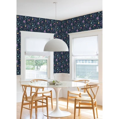 Disney Encanto Embroidery Floral Kids' Peel And Stick Wallpaper Navy 3 Disney Encanto Embroidery Floral Kids' Peel And Stick Wallpaper Navy - Image 3