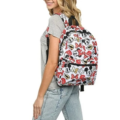 Disney Mickey Minnie Mouse All Over Print 16" Backpack W/ Front Pocket White 6 Disney Mickey Minnie Mouse All Over Print 16" Backpack W/ Front Pocket White - Image 6