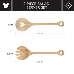 Disney Home Monochrome Set Of 2 Bamboo Salad Server Set: Multicolored Kitchen Serving Bowls, Hand Wash, 8" Height