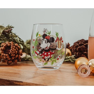 Silver Buffalo Disney Minnie Mouse Christmas Wreath Stemless Wine Glass | Holds 20 Ounces 2 Silver Buffalo Disney Minnie Mouse Christmas Wreath Stemless Wine Glass | Holds 20 Ounces - Image 2