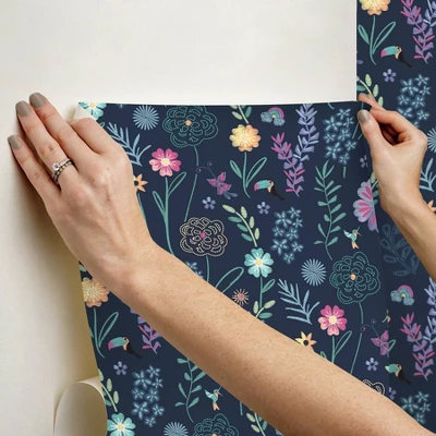 Disney Encanto Embroidery Floral Kids' Peel And Stick Wallpaper Navy 5 Disney Encanto Embroidery Floral Kids' Peel And Stick Wallpaper Navy - Image 5