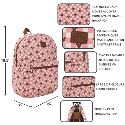 Disney Mickey Mouse Adult Pink Checkered 16.5" Travel Backpack 4 Disney Mickey Mouse Adult Pink Checkered 16.5" Travel Backpack - Image 4