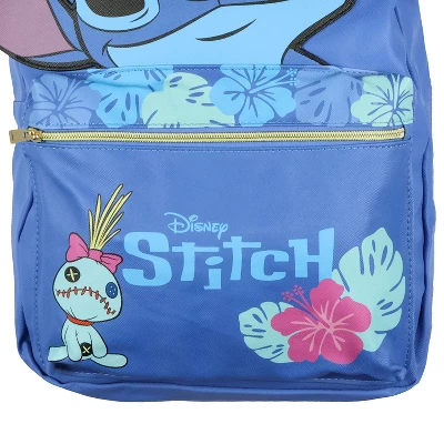 Disney Lilo And Stitch Backpack 3D Ears Tropical Accents 16" Faux Leather Bag Blue 2 Disney Lilo And Stitch Backpack 3D Ears Tropical Accents 16" Faux Leather Bag Blue - Image 2