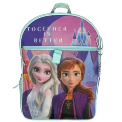 Disney Frozen Kids School Backpack 16" 5PC Lunch Kit, Keychain, Carbonator Clip, Keychain, And Utility Case