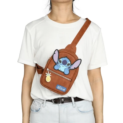 Disney Stitch Applique Character Art 7.4" Brown Sling Bag 6 Disney Stitch Applique Character Art 7.4" Brown Sling Bag - Image 6
