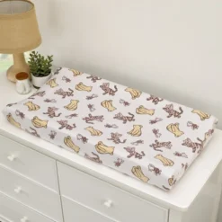 NoJo Disney Classic Pooh Hunny Fun With Piglet And Tigger White And Taupe Super Soft Changing Pad Cover
