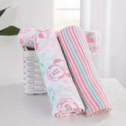NoJo Disney Minnie Mouse Pink, Aqua, And White 3 Piece Muslin Swaddle Baby Blanket Set -Disney Sales Store GUEST 84aba6d4 c932 4463 8234 c06933e376d2