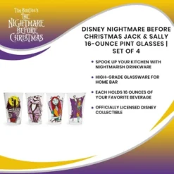 Silver Buffalo Disney Nightmare Before Christmas Jack & Sally 16-Ounce Pint Glasses | Set Of 4 -Disney Sales Store GUEST 8507cdad 39ed 4493 94ec 98df20590426