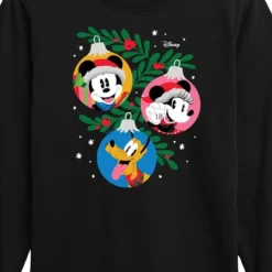 Boys' - Disney - Mickey Minnie Pluto Ornaments Christmas Long Sleeve Graphic T-Shirt