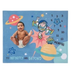 NoJo Disney Toy Story Blue, Orange, And Yellow To Infinity And Beyond Super Soft Photo Op Milestone Baby Blanket
