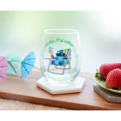 Silver Buffalo Disney Lilo & Stitch "Aloha, Paradise" Stemless Wine Glass | Holds 20 Ounces