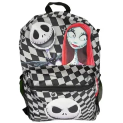Disney Black & White Nightmare Before Christmas Checkered 16" School Backpack For Kids
