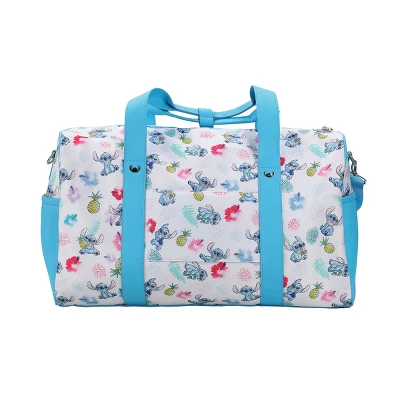 Disney Stitch Tropical Watercolor Print White 18" Duffle Bag 1 Disney Stitch Tropical Watercolor Print White 18" Duffle Bag