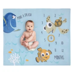 NoJo Disney Finding Nemo Blue Make A Splash Super Soft Photo Op Milestone Baby Blanket
