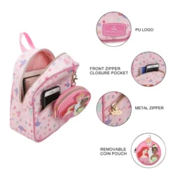Disney Princess Ariel Cinderella & Tiana Pink 10.5" Mini PU Backpack For Girls