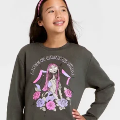 Disney Girls' The Nightmare Before Christmas Sally Fleece Crewneck Sweatshirt - Gray