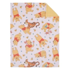 NoJo Disney Winnie The Pooh Summertime Fun Yellow, Orange, And White Super Soft Cuddly Plush Baby Blanket