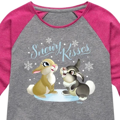 Girls' - Disney - Christmas - Snowy Bunny Kisses Shirt Tail Raglan Graphic T-shirt 1 Girls' - Disney - Christmas - Snowy Bunny Kisses Shirt Tail Raglan Graphic T-shirt