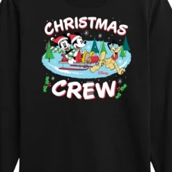 Boys' - Disney - Mickey, Minnie, & Pluto Christmas Crew Long Sleeve Graphic T-Shirt