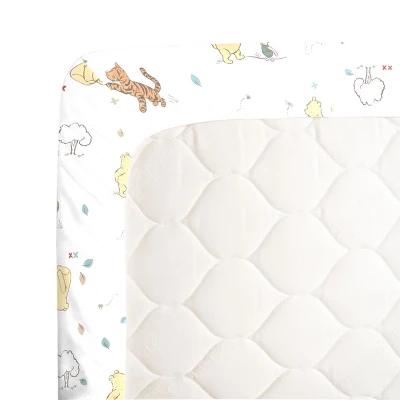 NoJo Disney Winnie The Pooh Classic Pooh 100% Cotton Fitted Crib Sheet In Ivory, Butter, Aqua And Orange 2 NoJo Disney Winnie The Pooh Classic Pooh 100% Cotton Fitted Crib Sheet In Ivory, Butter, Aqua And Orange - Image 2
