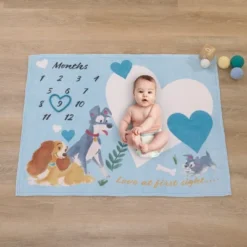 NoJo Disney Lady & The Tramp Blue, White, And Gold Love At First Sight Super Soft Photo Op Milestone Baby Blanket -Disney Sales Store GUEST c4fe07eb 2efd 4b27 950c 40b58a6325d4