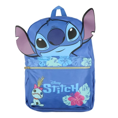 Disney Lilo And Stitch Backpack 3D Ears Tropical Accents 16" Faux Leather Bag Blue 1 Disney Lilo And Stitch Backpack 3D Ears Tropical Accents 16" Faux Leather Bag Blue