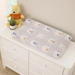 NoJo Disney Winnie The Pooh Hugs And Honeycombs Grey And White Plaid With Piglet, Tigger And Eeyore Contoured Changing Pad Cover