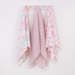 NoJo Disney Minnie Mouse Pink, Aqua, And White 3 Piece Muslin Swaddle Baby Blanket Set