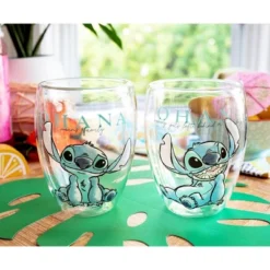 Silver Buffalo Disney Lilo And Stitch "Ohana Means Family" Floral Stemless Glasses | Set Of 2