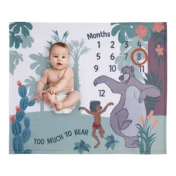 NoJo Disney Jungle Book Green And White Too Much To Bear Super Soft Photo Op Milestone Baby Blanket