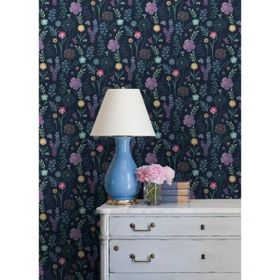 Disney Encanto Embroidery Floral Kids' Peel And Stick Wallpaper Navy 2 Disney Encanto Embroidery Floral Kids' Peel And Stick Wallpaper Navy - Image 2