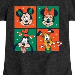 Girls' - Disney - Mickey And Friends Christmas Grid Fitted Short Sleeve Graphic T-Shirt