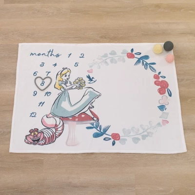 NoJo Disney Alice In Wonderland White, Pink, And Blue Cheshire Cat Super Soft Photo Op Milestone Baby Blanket 4 NoJo Disney Alice In Wonderland White, Pink, And Blue Cheshire Cat Super Soft Photo Op Milestone Baby Blanket - Image 4